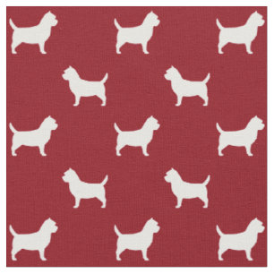 Tecido Silhuetas de Cairn Terrier Padrão Vermelho e Branc