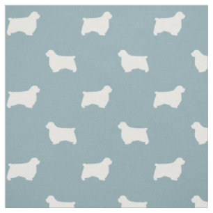 Tecido Silhuetas de Cão Clumber Spaniel Azul e Branco