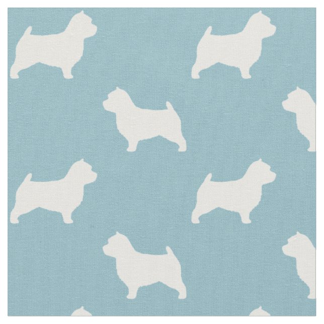 Tecido Silhuetas de Cão Norwich Terrier Azul e Branco (Detalhe)