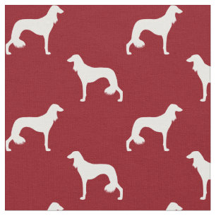 Tecido Silhuetas de Cão Saluki Padrão Vermelho e Branco