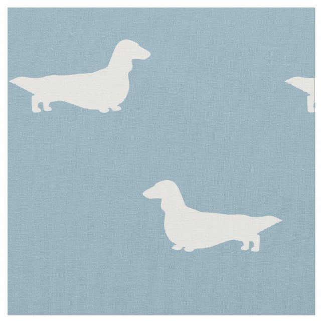 Tecido Silhuetas de Dachshund de Cabelo Longo Azul e Bran (Detalhe)