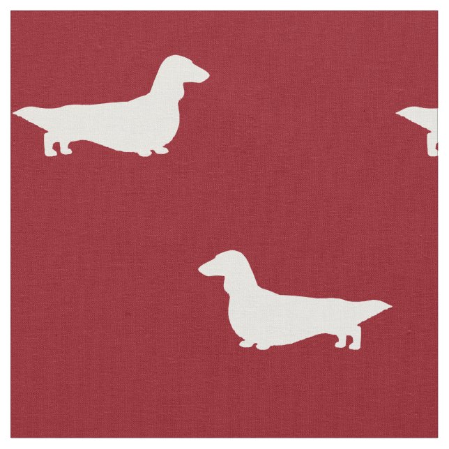 Tecido Silhuetas de Dachshund de Cabelo Longo Vermelho e  (Detalhe)