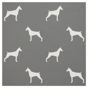 Tecido Silhuetas de Doberman Pinscher Cinza e Branco