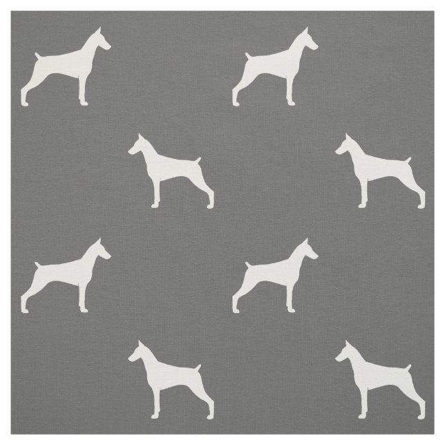 Tecido Silhuetas de Doberman Pinscher Cinza e Branco (Modelo)