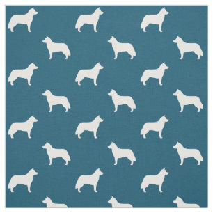 Tecido Silhuetas de Husky Siberiano Padrão Azul e Branco