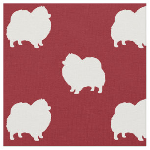 Tecido Silhuetas de Pomerânia Padrão Vermelho e Branco