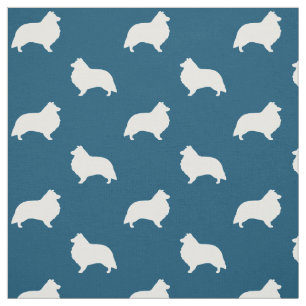 Tecido Silhuetas de Shetland Sheepdog Azul e Branco