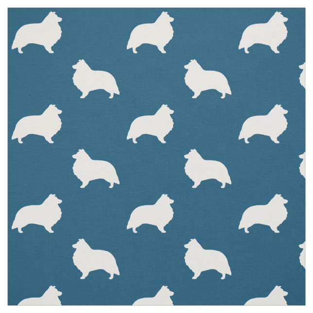 Tecido Silhuetas de Shetland Sheepdog Azul e Branco (Modelo)