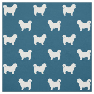 Tecido Silhuetas de Shih Tzu Padrão Azul e Branco