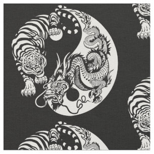 Tecido símbolo do dragão e do tigre yin yang