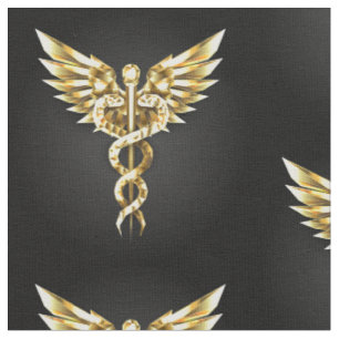 Tecido Símbolo Poligonal Dourado Caduceus