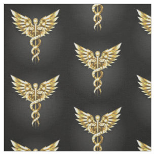 Tecido Símbolo Poligonal Dourado Caduceus