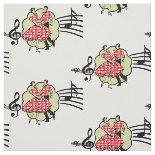 Tecido Símbolos de música vermelhos do vestido da