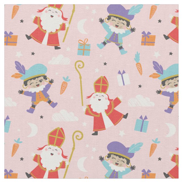 Tecido Sinterklaas bonitinho e padrão do Piet a rosa (Detalhe)