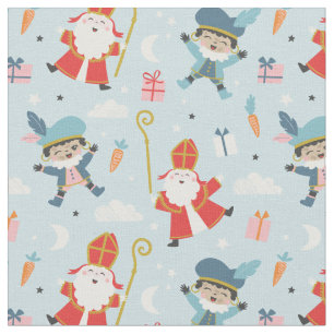 Tecido Sinterklaas e padrão do Piet em Azul