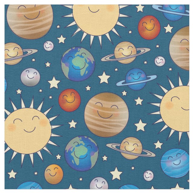 Tecido Sistema Solar Planetas Espaciais Externos (Detalhe)