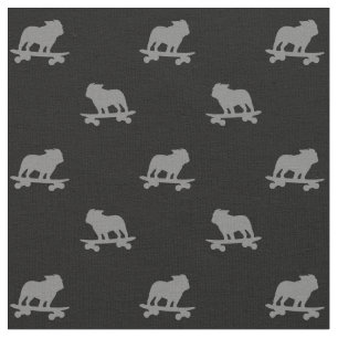 Tecido Skateboard Bulldog Silhouettes Padrão Cão Legal