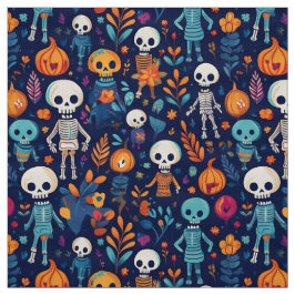 Tecido Skeletons e abóboras vibrantes do halloween