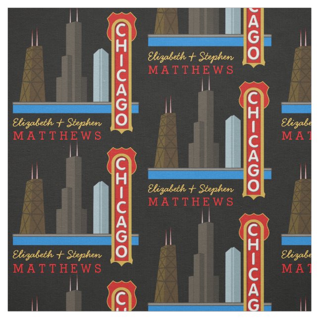 Tecido Skyline do Illinois com Nomes Personalizados (Modelo)