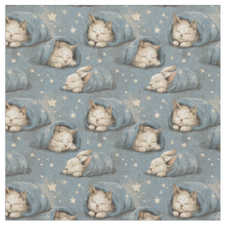 Tecido Sleepy Cats Under Starry Sky Cozy Blue Pattern