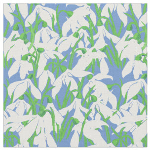 Tecido Snowdrops branco no teste padrão floral azul maci