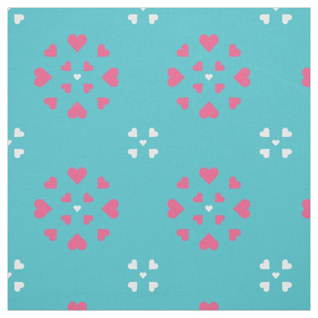 Tecido Snowflake Hearts Blue White Pink (Modelo)
