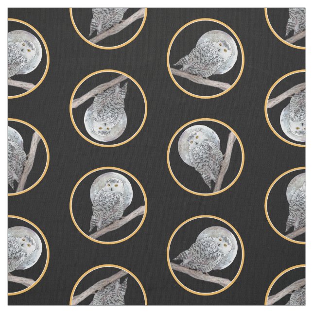 Tecido Snowy Owl e pintura de lua Arte original de aves s (Modelo)