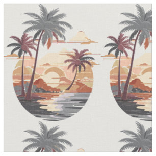 Tecido Sol havaiano com palmeira.