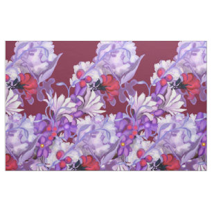 Tecido Sol roxo Detalhes da fada: flores