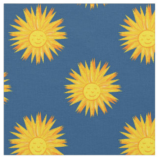 Tecido Sol Sorridente em Azul-Moderno Padrão Celestial