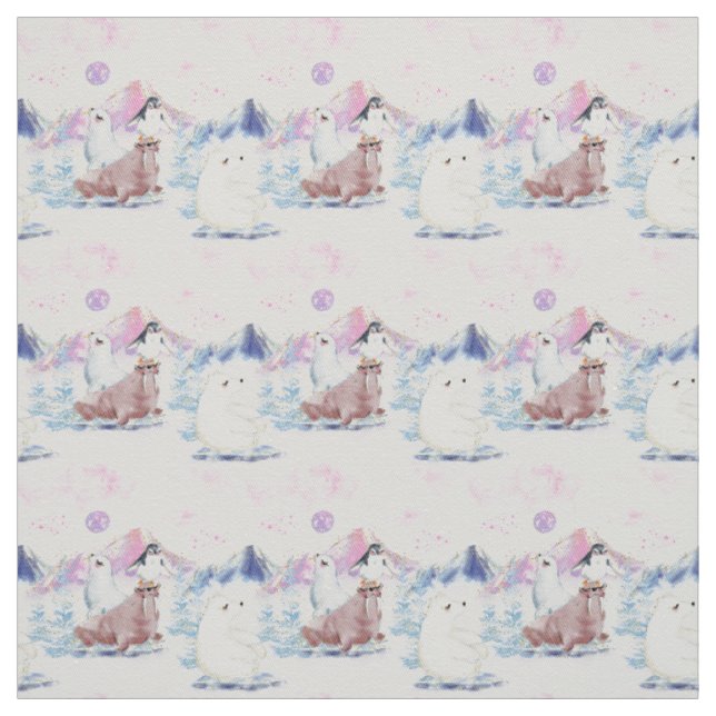Tecido Sonho de Ursos Polares e Pinguins no Ártico (Modelo)