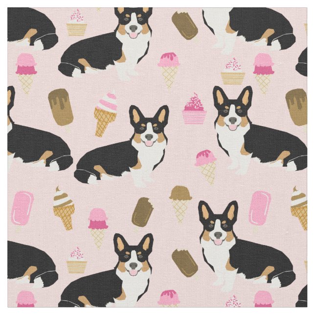 Tecido sorvete Tri Corgi rosa (Detalhe)