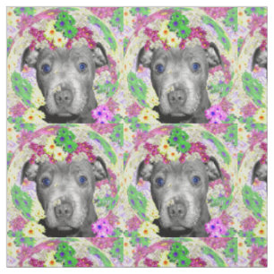 Tecido Staffordshire Bull Terrier Puppy E Flores,