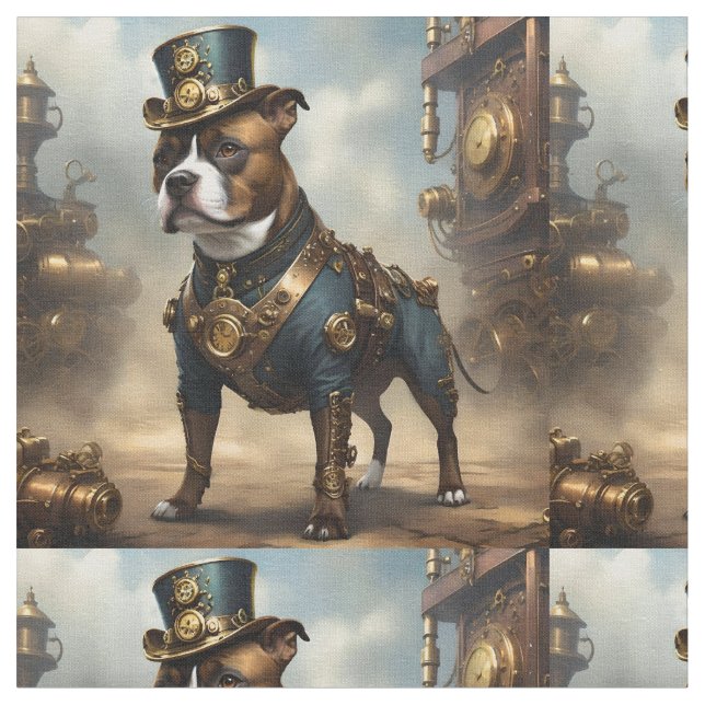 Tecido Staffordshire Bull Terrier Steampunk, (Detalhe)