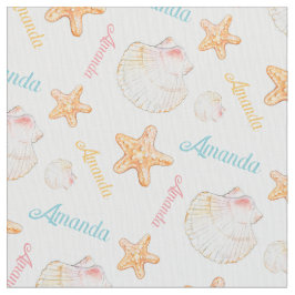 Tecido Starfish e conchas de moluscos azul-rosa
