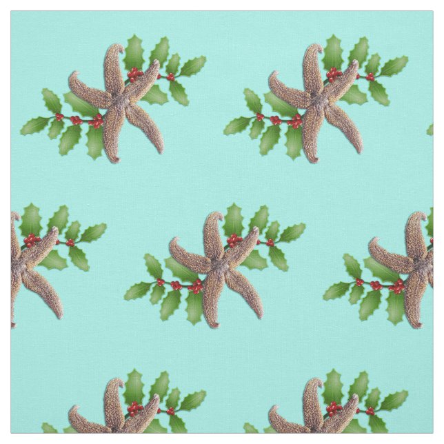 Tecido Starfish e Holly Pattern Praia Natal Seafoam (Modelo)
