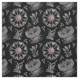 Tecido Starfish Jellyfish Seaweed Preto Padrão