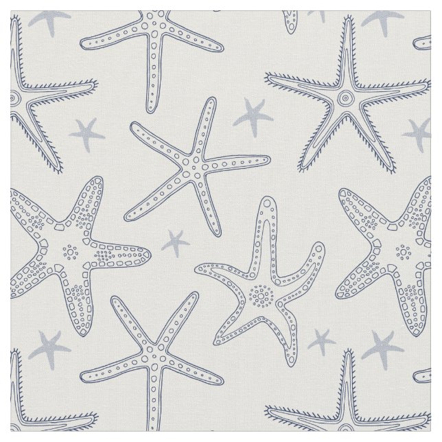 Tecido Starfish Sea Life Blue and White Patterno (Detalhe)