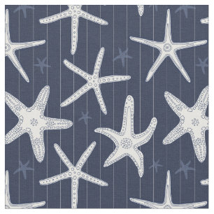 Tecido Starfish White e Marinho Blue Stripes Beach