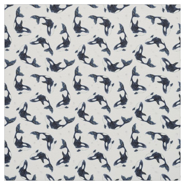 Tecido Starry Ocean Orca Whales Dreamy Blue Design (Modelo)