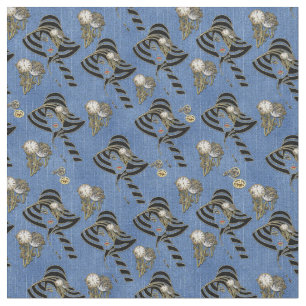 Tecido Steampunk com Ladies Hats em Blue Denim