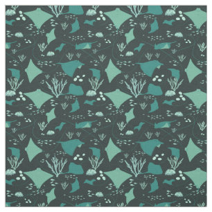 Tecido Stingrays Manta Rays Blue Ocean Patterno