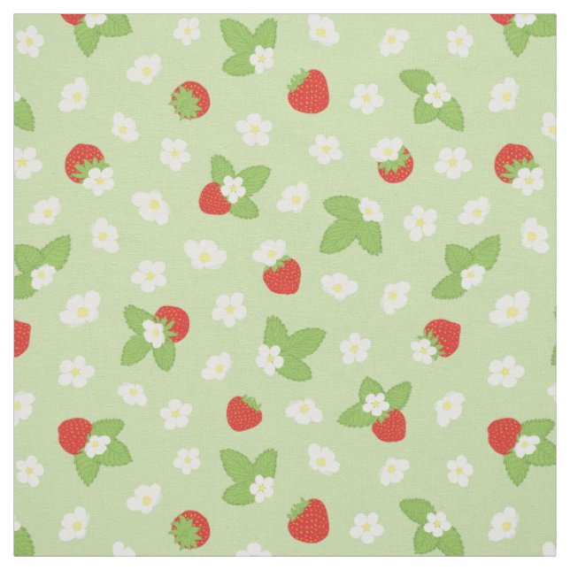 Tecido Strawberry Floral Green Red Dopamine Impressão (Modelo)