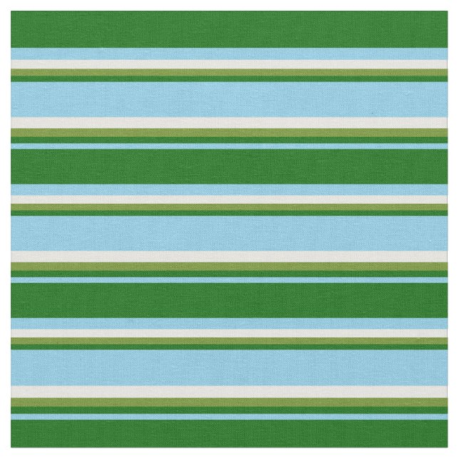 Tecido Stripes Azul-Céu, Verde Escuro, Verde e Branco (Detalhe)