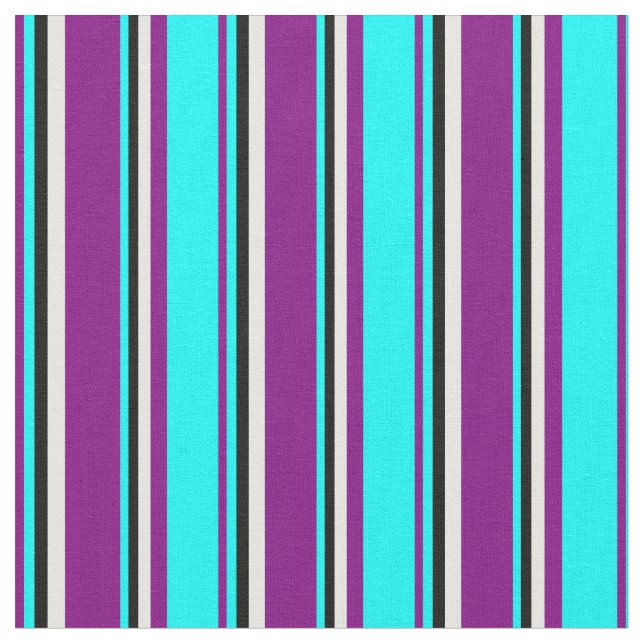 Tecido Stripes de creme roxo, ciano, preto e minúsculo (Detalhe)