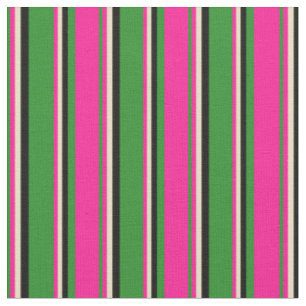 Tecido Stripes Verde, Rosa Profundo, Bronzeadas e Pretas