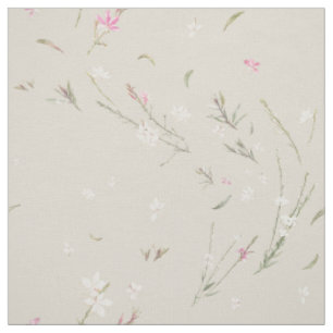 Tecido Suave Floral de Gaura em Aquarela Marfim
