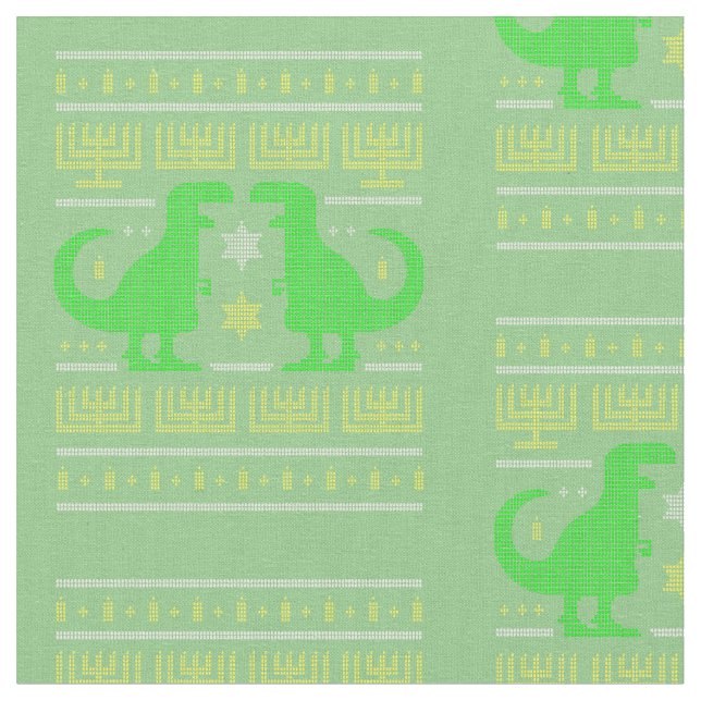 Tecido suéter feio de dinossauro verde hanukkah (Detalhe)