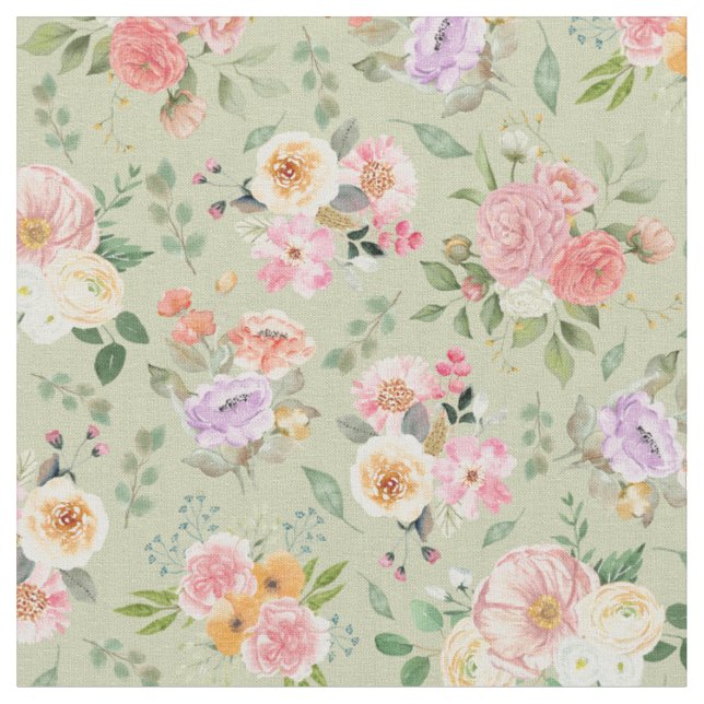 Tecido Summer Boho Floral em Gin Green (Detalhe)