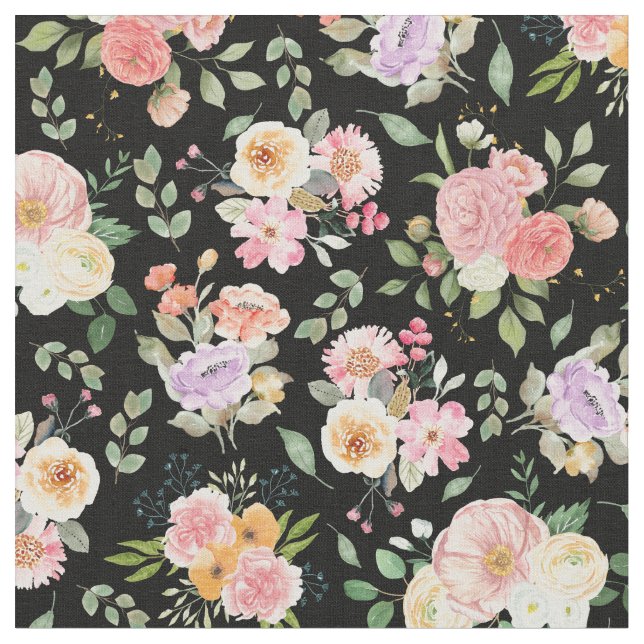 Tecido Summer Boho Floral em Preto (Detalhe)